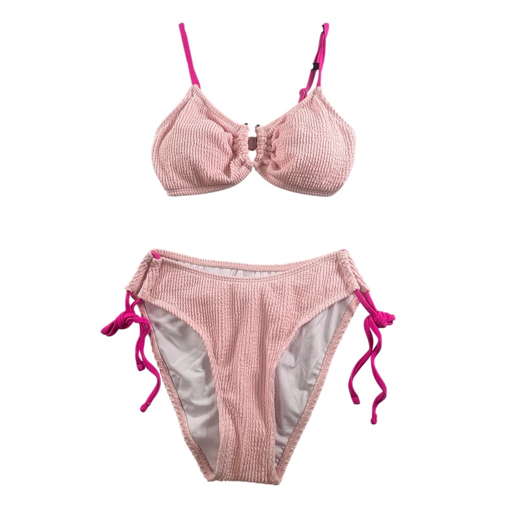 Blooming Jelly Pink Smocked High Waisted Bikini Set Two Piece Size S NWT
